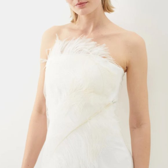 16Arlington Minelli feather-trim crepe midi dress NWT - Picture 3 of 12